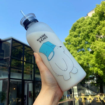 'We Bare Bears' Frosted Plastic Water Bottle with Straw